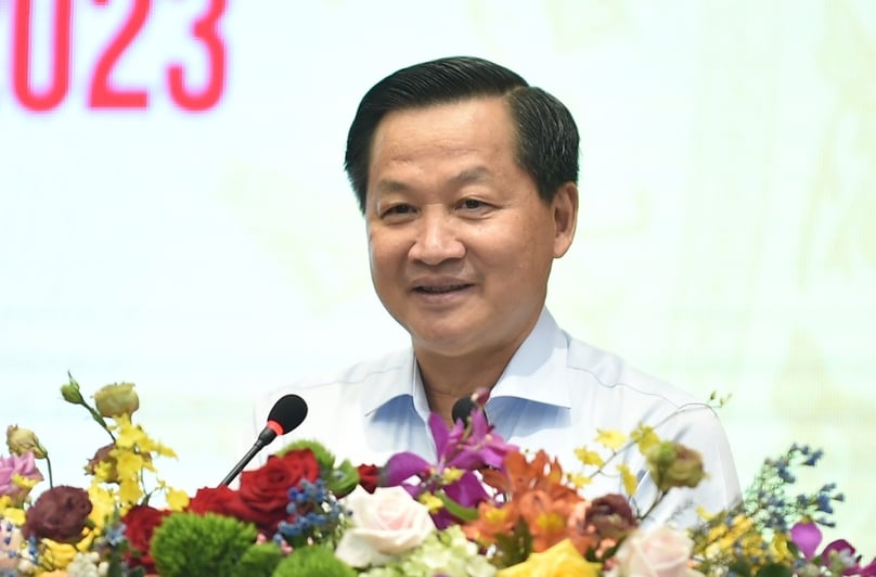 Deputy Prime Minister Le Minh Khai speaks at a meeting to review the Ministry of Finance's mid-year performance in Hanoi on July 13, 2023. Photo courtesy of the government portal.