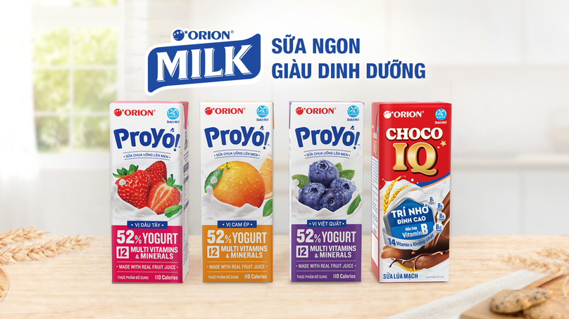 Two Orion brand products - fruity yogurt and flavoured milk - made their Vietnam debut on August 8, 2023. Photo courtesy of Orion Vina.