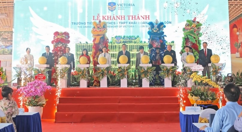 Delegates perform the inauguration ceremony of Khai Hoan Primary, Lower and Upper Secondary School - Saigon South (Victoria School) on August 12, 2023. Photo courtesy of the school.