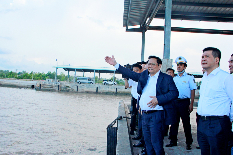 Prime Minister Pham Minh Chinh surveys the proposed location for construction of Tran De deep-water port in April 2022. Photo by The Investor/Tuan Quang.