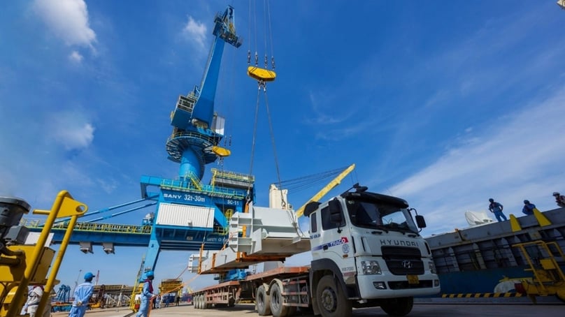 Hoa Phat Dung Quat general port welcomes its first commercial vessel carrying 6,000 tons of goods in Quang Ngai province, central Vietnam, August 20, 2023. Photo courtesy of Hoa Phat Group.