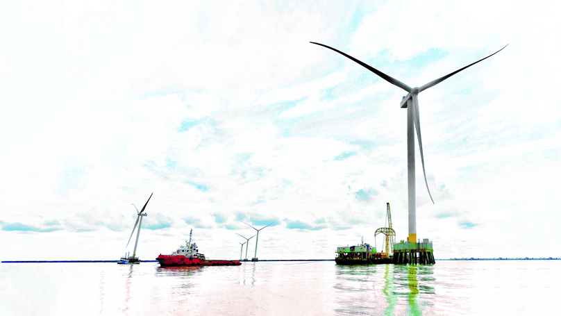 An offshore wind farm installed by PTSC in Ca Mau province, southern Vietnam. Photo courtesy of PTSC.