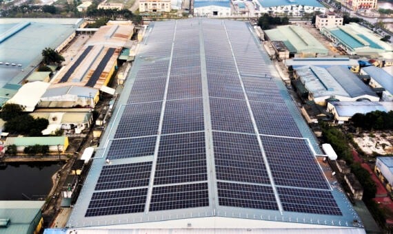 A rooftop solar system installed at an industrial production site in Vietnam. Photo courtesy of GreenYellow Smart Solutions Vietnam.