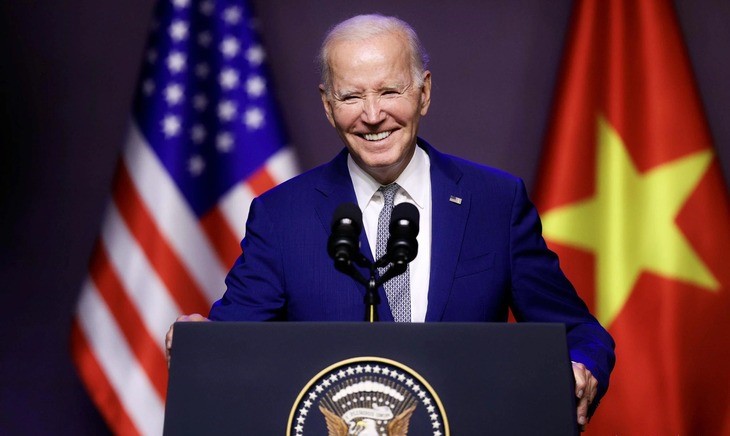 US President Joe Biden at the press conference following his talks with Party General Secretary Nguyen Phu Trong. Photo courtesy of Youth newspaper.