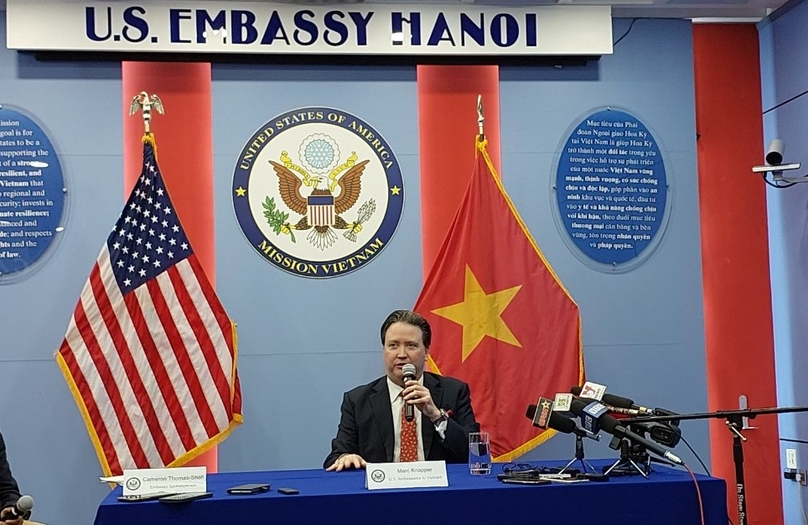 U.S. ambassador to Vietnam Marc Knapper speaks at a press briefing in Hanoi on September 13, 2023. Photo by The Investor/Minh Tuan.