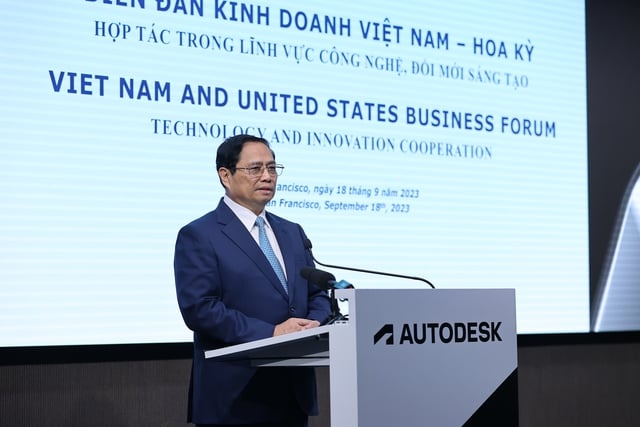 Vietnamese Prime Minister Pham Minh Chinh speaks at the Vietnam-U.S. Business Forum in San Francisco, U.S., on September 18, 2023. Photo courtesy of Vietnam's government portal.