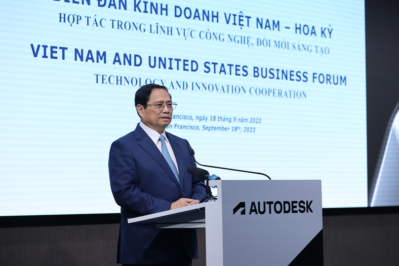 Prime Minister Pham Minh Chinh speaks at the Vietnam and U.S. Business Forum in San Francisco on September 18, 2023. Photo courtesy of Vietnam's government portal. 