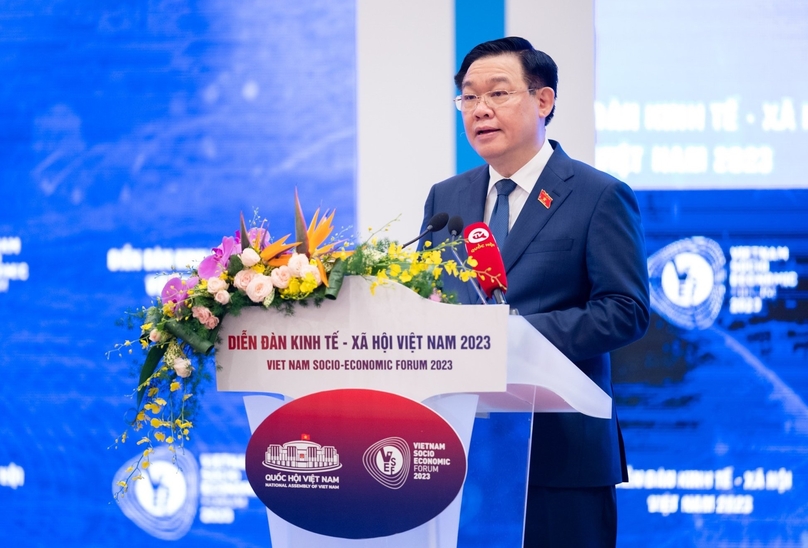 National Assembly Chairman Vuong Dinh Hue speaks at the Vietnam Socioeconomic Forum in Hanoi, September 19, 2023. Photo courtesy of the National Assembly portal.