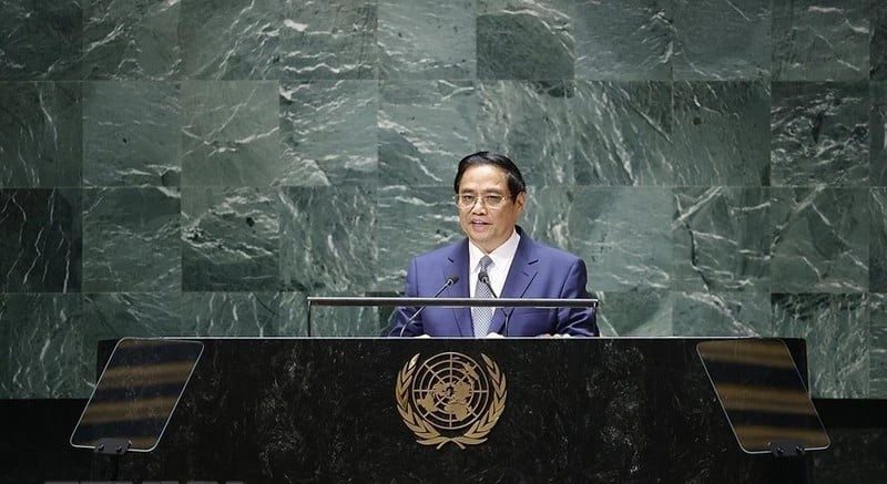 Prime Minister Pham Minh Chinh addresses the UN General Assembly’s General Debate in New York on September 22, 2023. Photo courtesy of Vietnam News Agency.