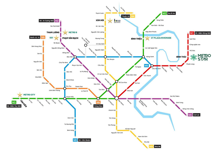 A diagram of Metro Star's projects along six metro lines in Ho Chi Minh City. Photo courtesy of the company. 