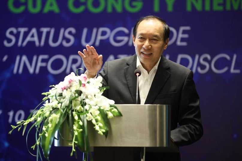 Pham Hong Son, vice chairman of the State Securities Commission, delivers a speech at the conference in Hanoi, October 10, 2023. Photo by The Investor/Trong Hieu.