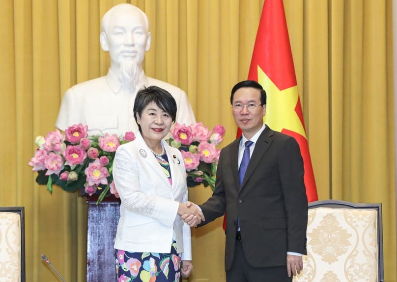 President Vo Van Thuong (right) and Japanese Minister of Foreign Affairs Kamikawa Yoko meet in Hanoi,  October 10, 2023. Photo courtesy of the Presidential Office's news portal.