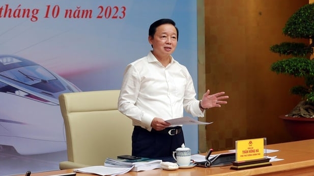 Deputy Prime Minister Tran Hong Ha speaks at the meeting, October 12, 2023. Photo courtesy of the government portal.
