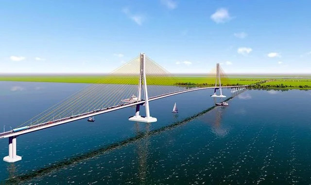 Illustration of Dai Ngai Bridge crossing the Hau River, connecting Tra Vinh and Soc Trang provinces in the Mekong Delta region. Photo courtesy of the government's news portal.