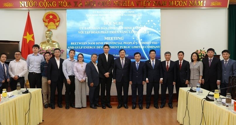 Delegations of Gulf Energy and Nam Dinh province at a meeting in Nam Dinh province, northern Vietnam, October 16, 2023. Photo courtesy of Nam Dinh's news portal.