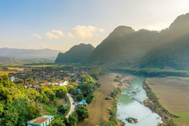Tan Hoa tourism village is seen from above in Quang Binh, central Vietnam. Photo courtesy of Oxalis Adventure.