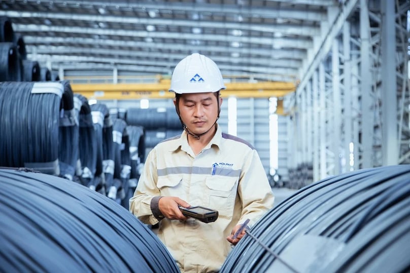 A worker of Hoa Phat Group examines steel products. Photo courtesy of the group.