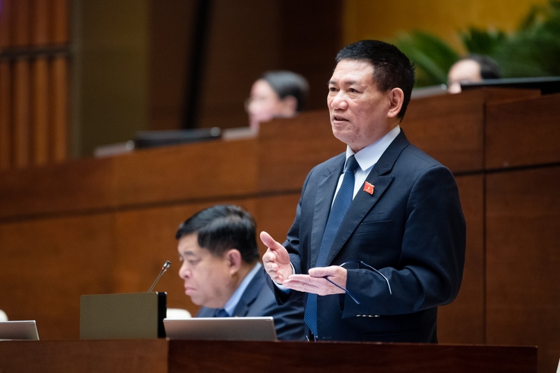 Minister of Finance Ho Duc Phoc speaks at a National Assembly meeting in Hanoi,  November 2, 2023. Photo courtesy of the National Assembly.