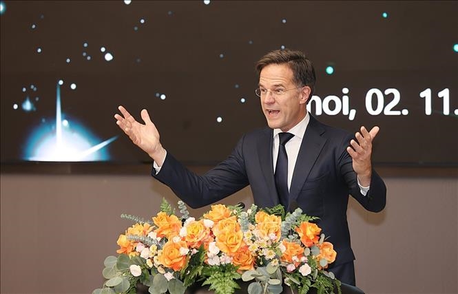 Dutch Prime Minister Mark Rutte addresses the Vietnam-Netherlands High-tech Business Forum in Hanoi, November 2, 2023. Photo courtesy of Vietnam News Agency.