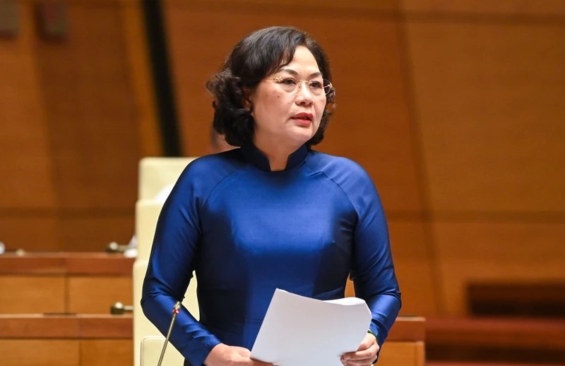 State Bank of Vietnam Governor Nguyen Thi Hong at a Q&A session as part of the ongoing National Assembly meeting on November 6, 2023. Photo courtersy of Nhan dan (People) newspaper.