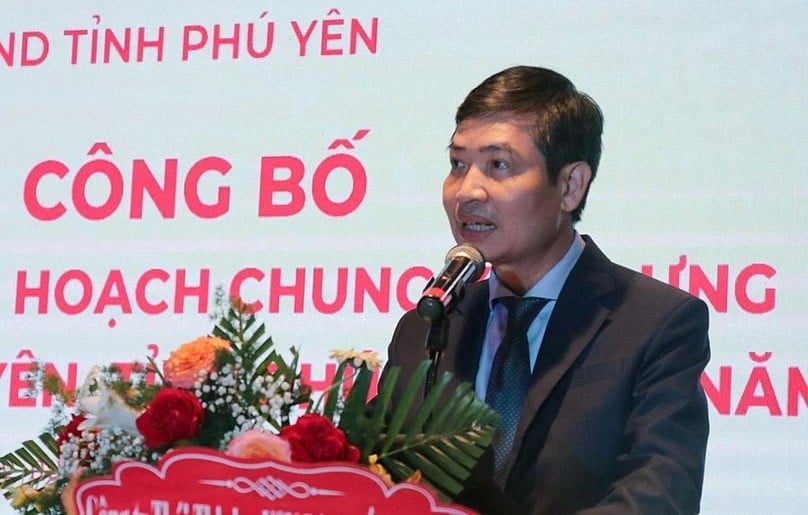 Phu Yen Chairman Ta Anh Tuan speaks at a ceremony to announce adjustments to the South Phu Yen Economic Zone master plan in the eponymous south-central province, Novemebr 7, 2023. Photo by The Investor/Nguyen Tri.
