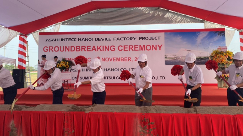 Japanese-invested Asahi Intecc Hanoi breaks ground on a $74 million factory in Vinh Phuc province, northern Vietnam, November 9, 2023. Photo courtesy of the Vinh Phuc Industrial Zones Authority. 