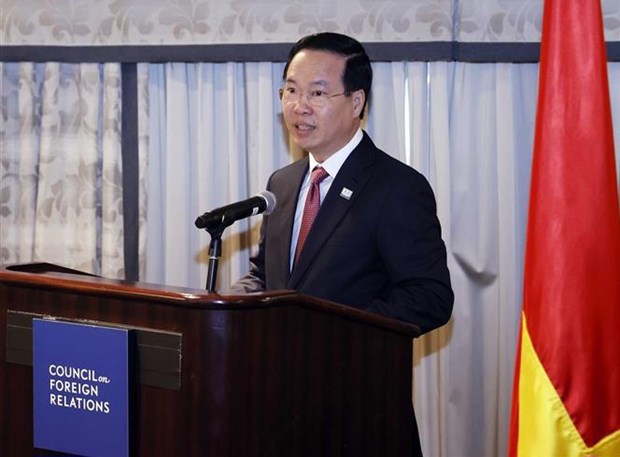 Vietnam’s President Vo Van Thuong speaks at the Council on Foreign Relations (CFR) in San Francisco on November 15, 2023. Photo courtesy of Vietnam News Agency. 