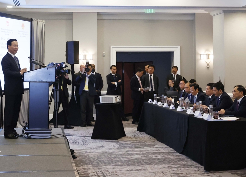 President Vo Van Thuong speaks at a business roundtable in San Francisco, November 15, 2023. Photo courtesy of the Vietnam News Agency.