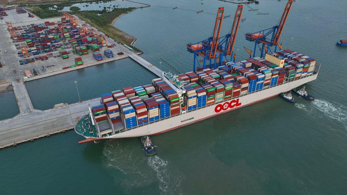 Container ship OOCL Spain docked at the Gemalimk port in Cai Mep-Thi Vai, Ba Ria-Vung Tau province, March 30, 2023. Photo courtesy of the government's news portal.