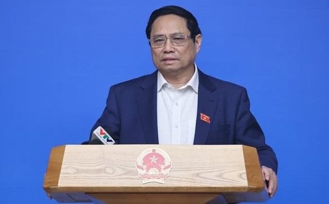 PM Pham Minh Chinh addresses a conference on speeding up public investment disbursement, November 27, 2023. Photo courtesy of the government's news portal.