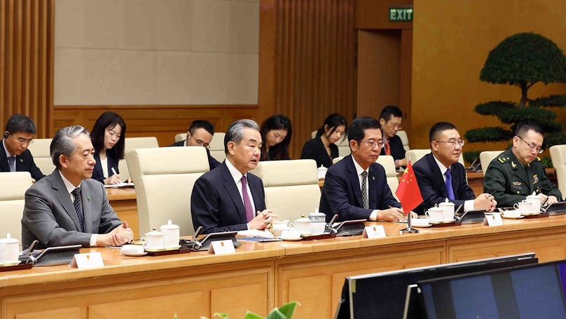 Chinese Foreign Minister Wang Yi (left, second) at the 15th Meeting of the China-Vietnam Steering Committee for Bilateral Cooperation in Hanoi, December 1, 2023. Photo courtesy of Vietnam News Agency.