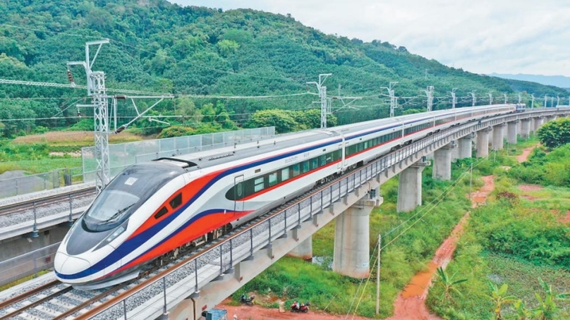 Lancang bullet train, the streamlined 'China-standard' electric multiple unit train for the China-Laos Railway, heads for Vientiane. Photo courtesy of China Railway International Group.