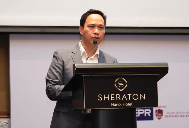 Nguyen Quoc Viet, deputy director of the Vietnam Institute for Economic and Policy Research (VERP), speaks at a seminar on Vietnamese firms’ integration into the global value chain through FDI linkages, Hanoi, December 5, 2023. Photo courtesy of Tin nhanh Chung khoan (Securities News) newspaper.