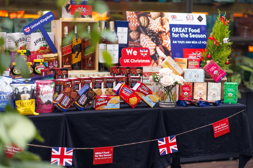 British products at the launch event at Annam Gourmet An Phu, Thao Dien, Ho Chi Minh City December 14,  2023. Photo courtesy of British Consulate in HCMC.