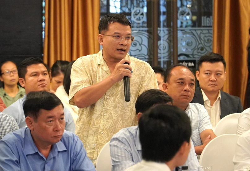 Tran Viet Dung, deputy CEO of Crystal Bay Tourism Group JSC, speaks at a dialogue with authorities of Khanh Hoa province, south-central Vietnam, December 20, 2023. Photo by The Investor/Nguyen Tri.