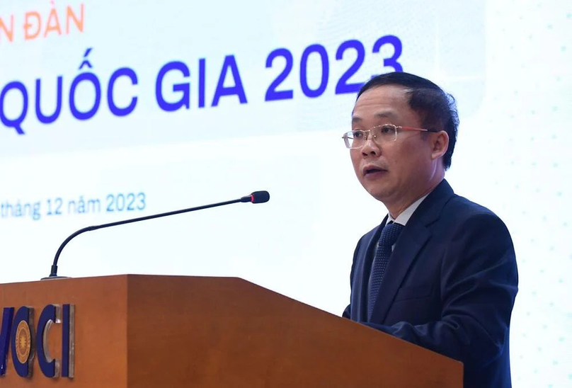 Bui Trung Nghia, vice president of the Vietnam Chamber of Commerce and Industry (VCCI), speaks at the National Startup Forum 2023 on December 21, 2023. Photo courtesy of Dien dan doanh nghiep (Business Forum) magazine.