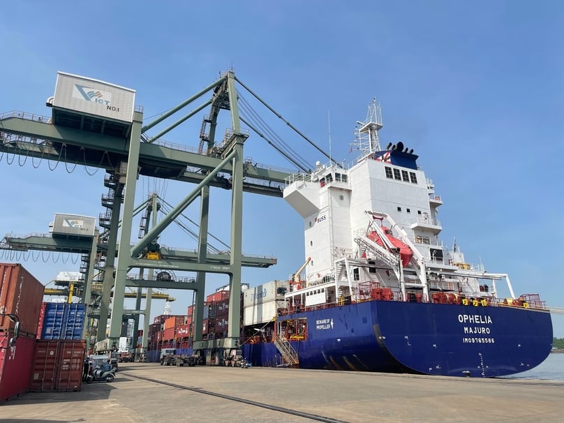 A ship docks at Vietnam International Container Terminal in Ho Chi Minh City, southern Vietnam. Photo courtesy of VICT.