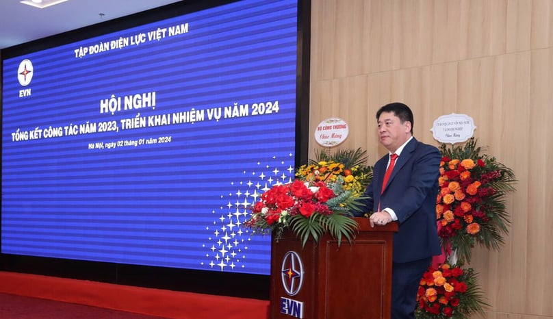 EVN general director Nguyen Anh Tuan speaks at a conference in Hanoi, January 2, 2023. Photo courtesy of EVN.