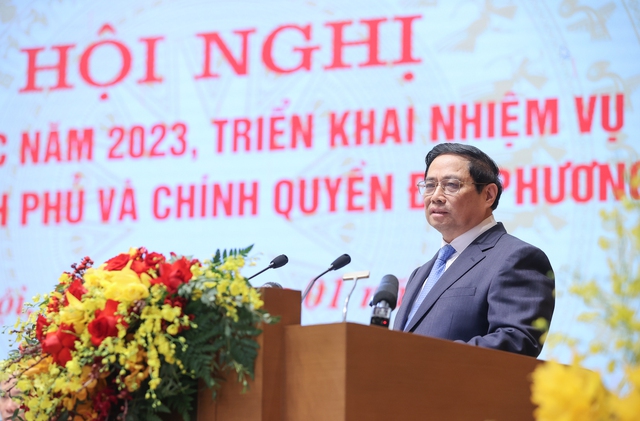 Prime Minister Pham Minh Chinh speaks at a conference with local administrations in Hanoi, January 5, 2023. Photo courtesy of the government's news portal.