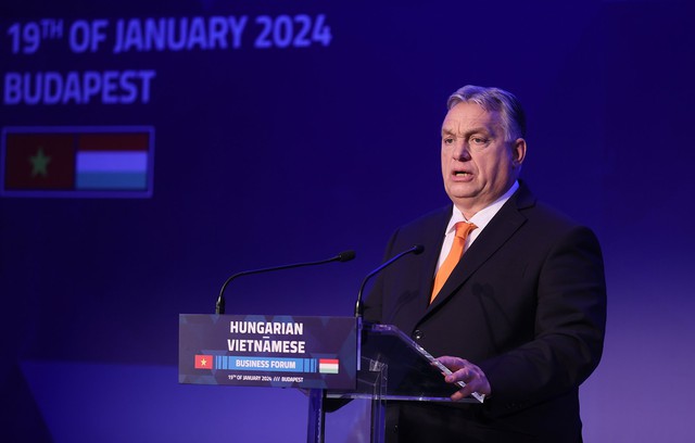Hungarian Prime Minister Viktor Orbán speaks at the Vietnam-Hungary business forum in Budapest, Hungary, January 19, 2024. Photo courtesy of the government's news portal.