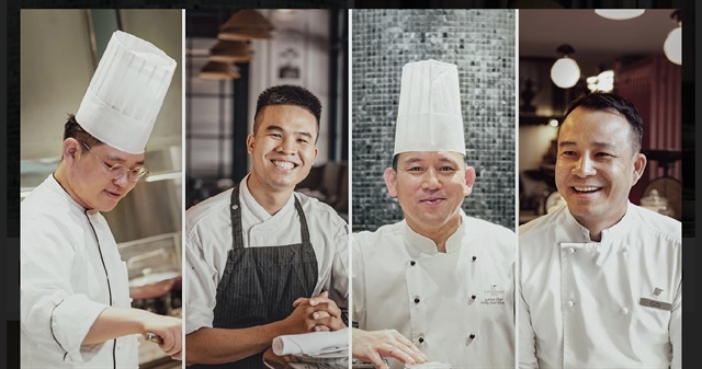 From left: chef Bob Chen from The Ritz-Carlton, China’s Guangzhou; chef Nhuong Nguyen from JW Marriott Phu Quoc; chef Jeongsoo Choi from JW Marriott Hotel Seoul, and Executive Pastry chef Gin Nguyen from JW Marriott Phu Quoc. Photo courtesy of JW Marriott Phu Quoc.