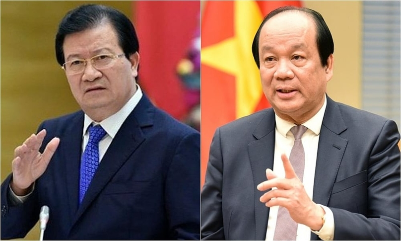 Former Deputy Prime Minister Trinh Dinh Dung (left) and former Government Office Chairman Mai Tien Dung. Photo courtesy of Voice of Vietnam (VOV).