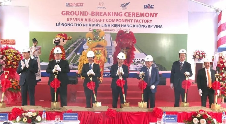 The ground-breaking ceremony of KP Vina Aircraft Component factory in Danang city, central Vietnam, January 30, 2024. Photo courtesy of Danang TV.