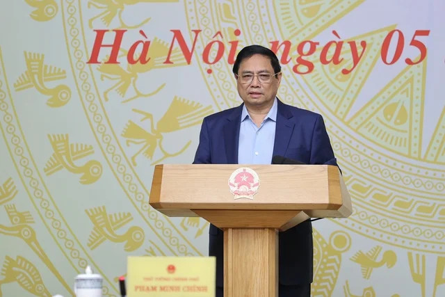 Prime Minister Pham Minh Chinh speaks at a working session with the Commission for Management of State Capital at Enterprises (CMSC) and 19 state-owned groups and corporations in Hanoi, February 5, 2024. Photo courtesy of the government's news portal.
