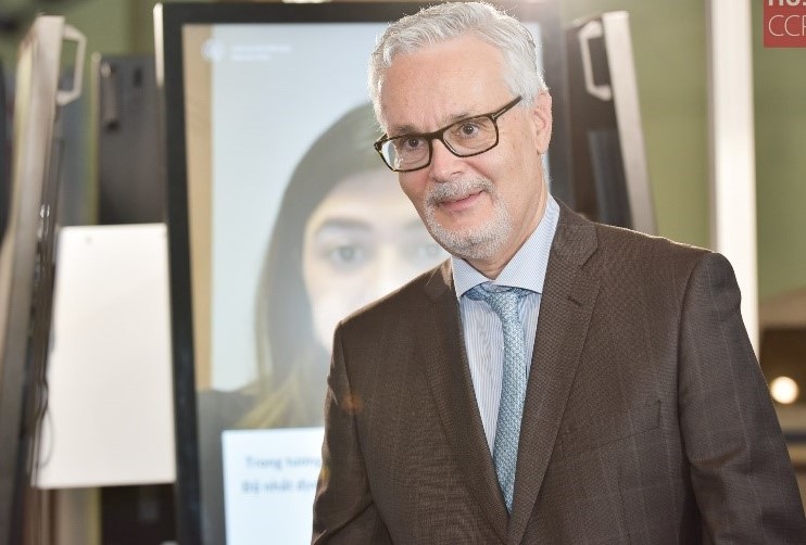 German ambassador to Vietnam Guido Hildner speaks at the exhibition “Energy in Transition – Powering Tomorrow' at Hanoi University of Science and Technology (HUST), April 23rd, 2021. Photo courtesy of HUST.