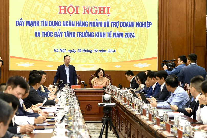 State Bank of Vietnam (SBV) Deputy Governor Dao Minh Tu speaks at a conference on promoting bank credit in 2024 in Hanoi, February 20, 2024. Photo courtesy of the SBV.