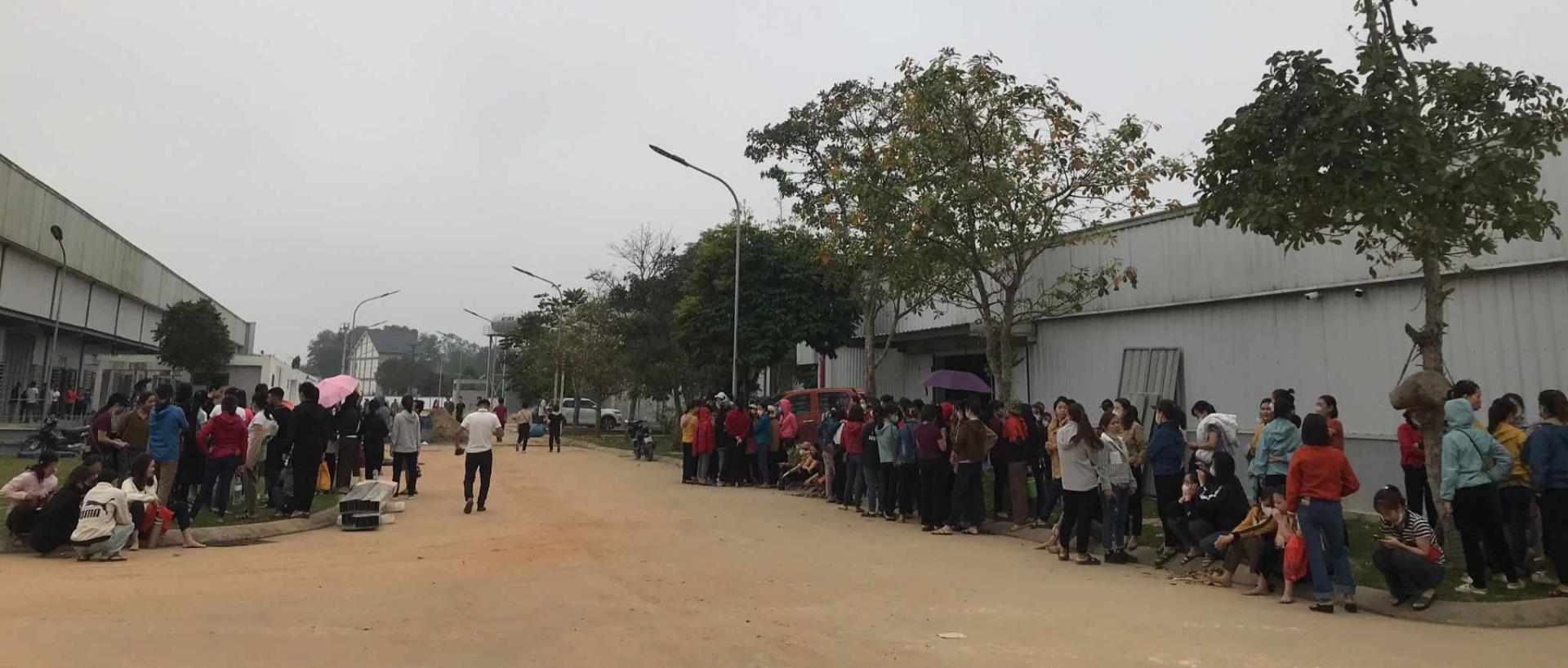 Workers of Sein Together Vinh Vina gather outside the firm's factory,  Nghe An province, central Vietnam, February 23, 2024. Photo courtesy of Nghe An TV. 