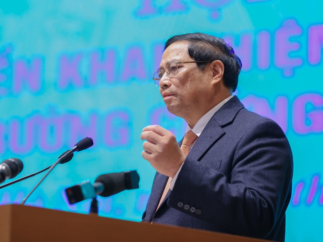 Prime Minister Pham Minh Chinh addresses a conference on deploying tasks to develop the local stock market in 2024, Hanoi, February 28, 2024. Photo courtesy of the government's news portal.