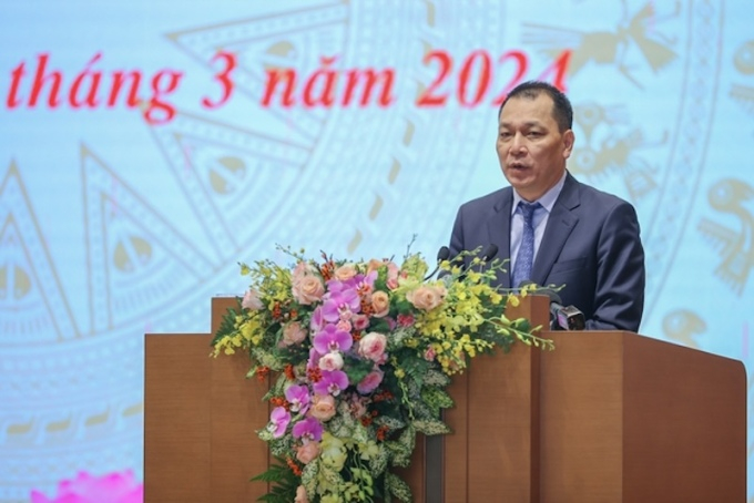 EVN chairman Dang Hoang An speaks at a conference chaired by PM Pham Minh Chinh, Hanoi, March 3, 2024. Photo courtesy of the government's news portal.