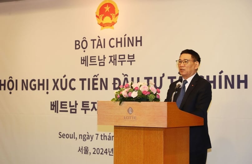 Vietnam's Minister of Finance Ho Duc Phoc addresses a conference in Seoul, March 7, 2024. Photo courtesy of the finance ministry.